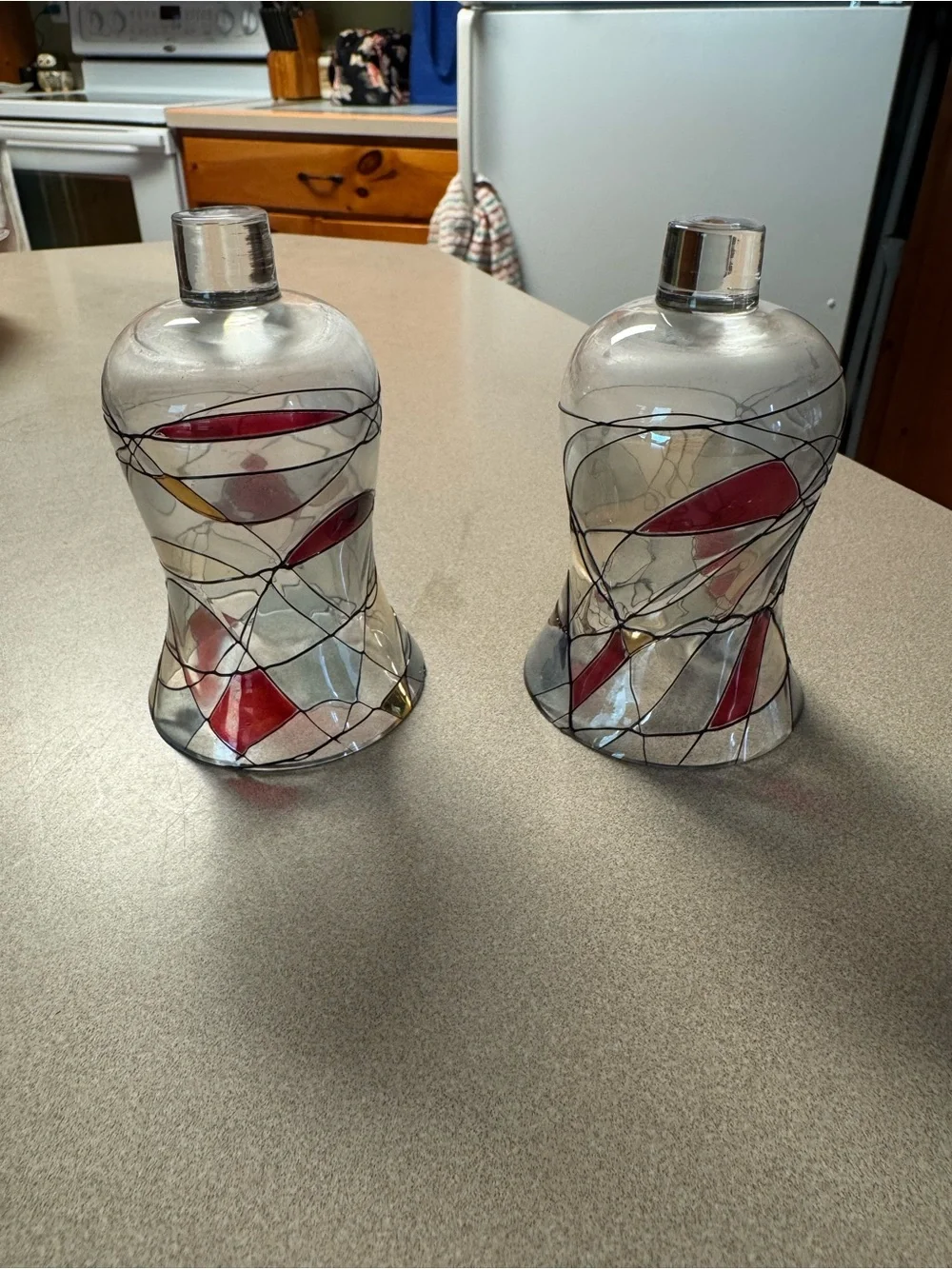 Antique stain glass votives - candle holders